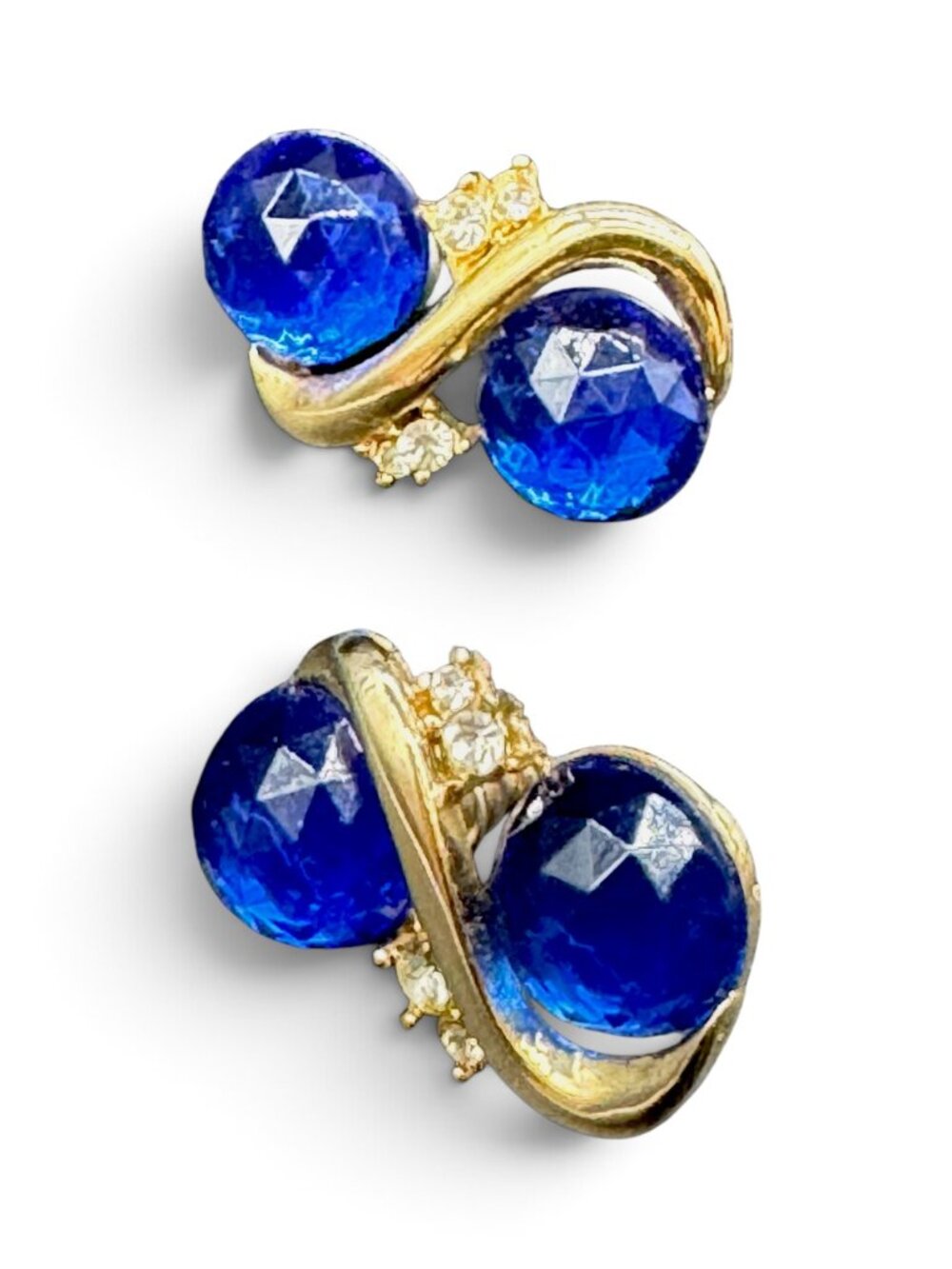 Vintage Pierced Earrings Blue Stones Gold Tone Sarah Coventry